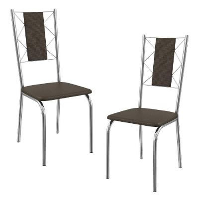Kit 2 Cadeiras Cromada Sala Jantar 2C076CR Corino Kappesberg Marrom