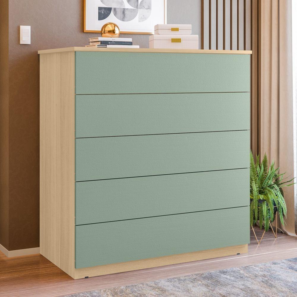 Cômoda 05 Gavetas Compacta Amêndoa/verde - 1