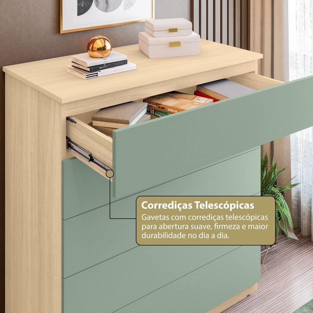 Cômoda 05 Gavetas Compacta Amêndoa/verde - 8