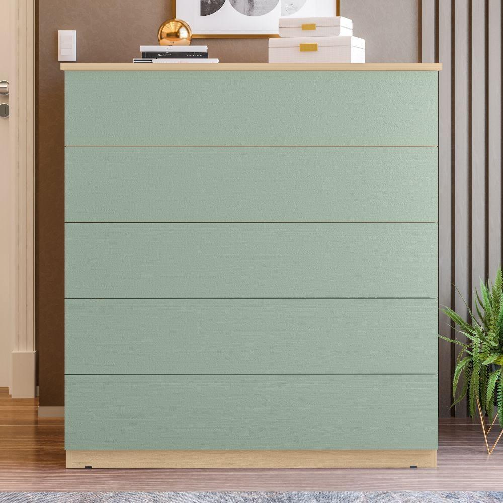 Cômoda 05 Gavetas Compacta Amêndoa/verde - 10