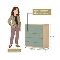 Cômoda 05 Gavetas Compacta Amêndoa/verde - 2