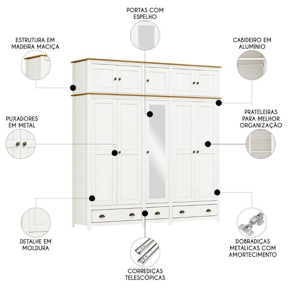 Guarda Roupa Casal 221cm 10 Portas 3 Gavetas Lázio Branco/freijó F07 - Mpozenato - 2
