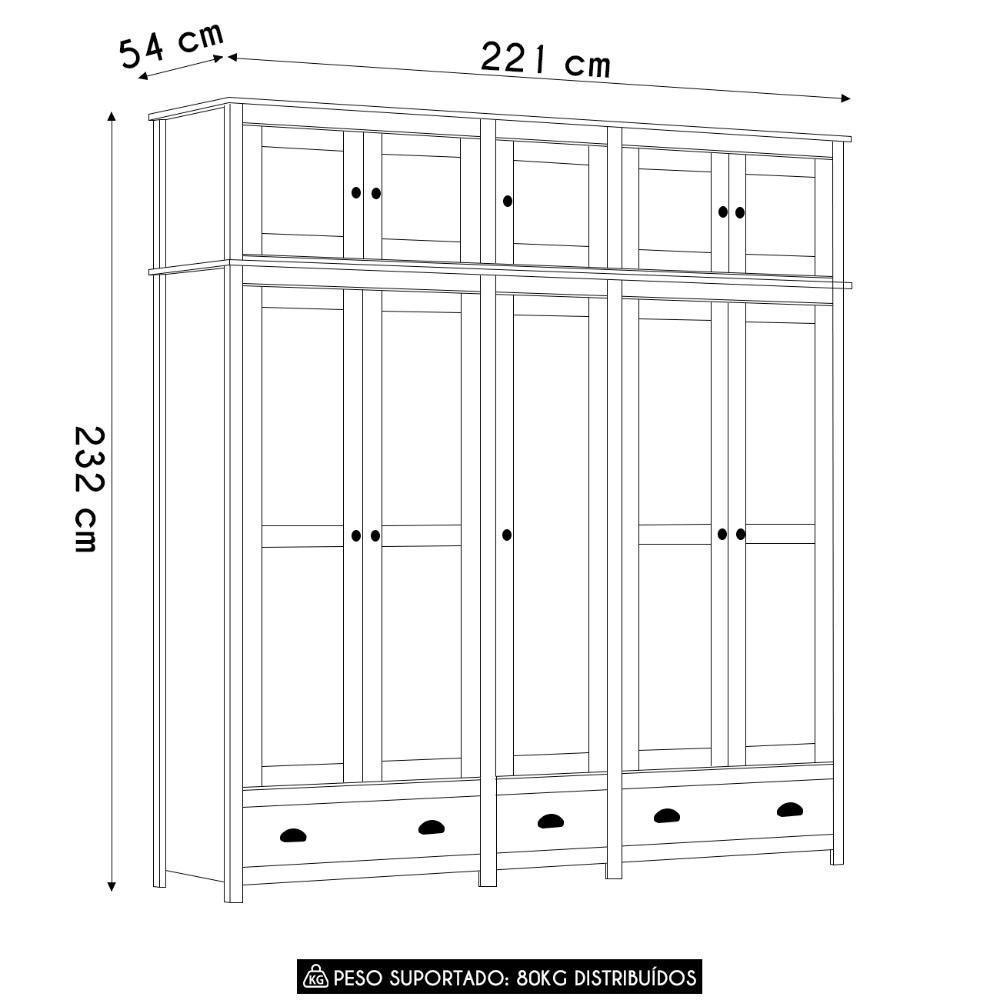 Guarda Roupa Casal 221cm 10 Portas 3 Gavetas Lázio Branco/freijó F07 - Mpozenato - 3