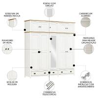 Guarda Roupa Casal 221cm 10 Portas 3 Gavetas Lázio Branco/freijó F07 - Mpozenato - 2