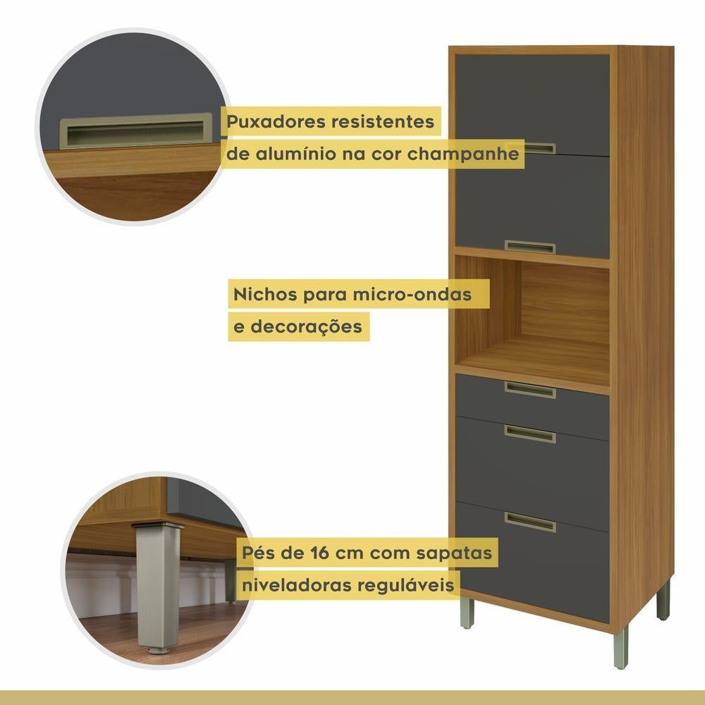 Paneleiro 2 Portas 3 Gavetas Imperatriz Nesher Móveis Freijó-grafite - 4