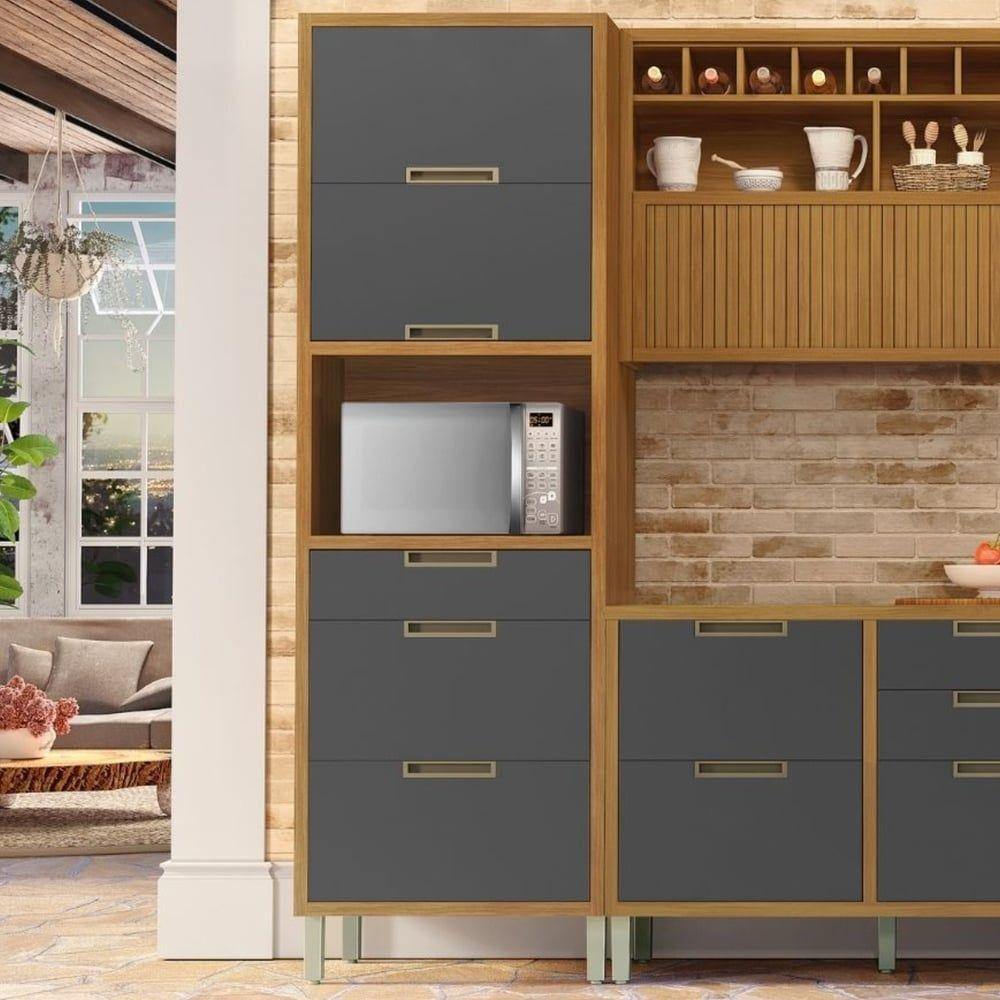 Paneleiro 2 Portas 3 Gavetas Imperatriz Nesher Móveis Freijó-grafite - 7