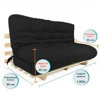 Sofa Cama Futon Oriental King Preto Acquablock Madeira Maciça Pinus Natural Sem Pintura - 5
