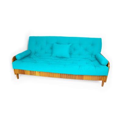 Sofá Cama Paris Ripado Sarja Azul Tiffany Madeira Nobre