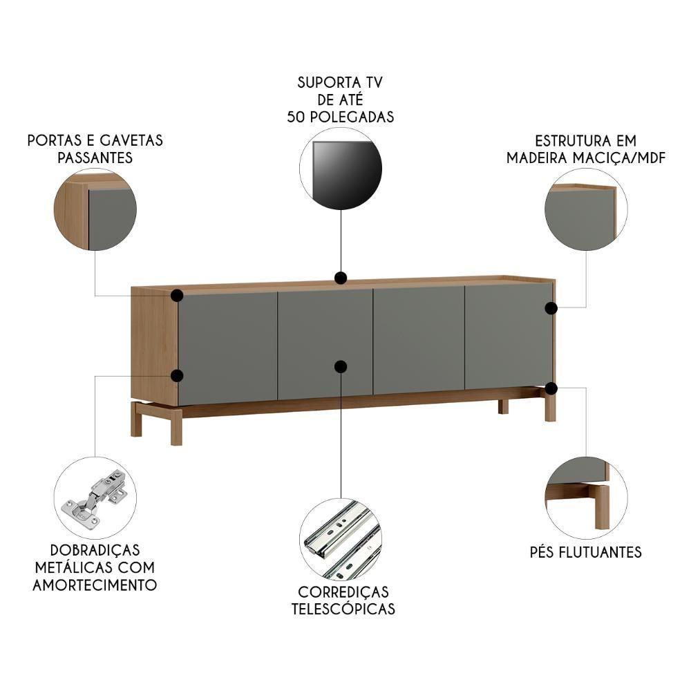 Rack TV 50 Polegadas 180cm 2 Portas 2 Gavetas Soleil Oak Cinza F07 - Mpozenato - 3