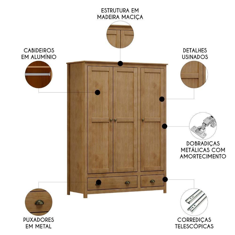 Guarda Roupa Solteiro 136cm 3 Portas Lázio Freijó F07 - Mpozenato - 5