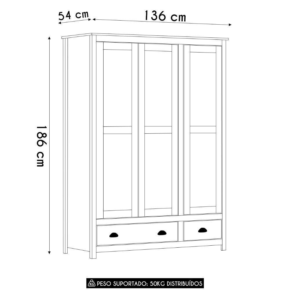 Guarda Roupa Solteiro 136cm 3 Portas Lázio Freijó F07 - Mpozenato - 6