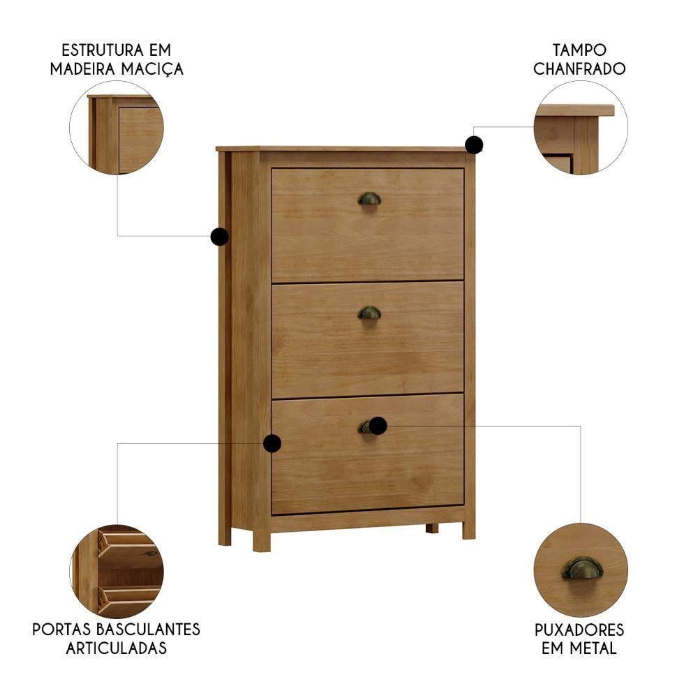 Sapateira De Madeira 80cm 3 Portas Lázio Freijó F07 - Mpozenato - 3