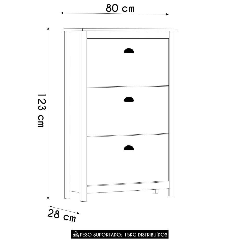 Sapateira De Madeira 80cm 3 Portas Lázio Freijó F07 - Mpozenato - 4