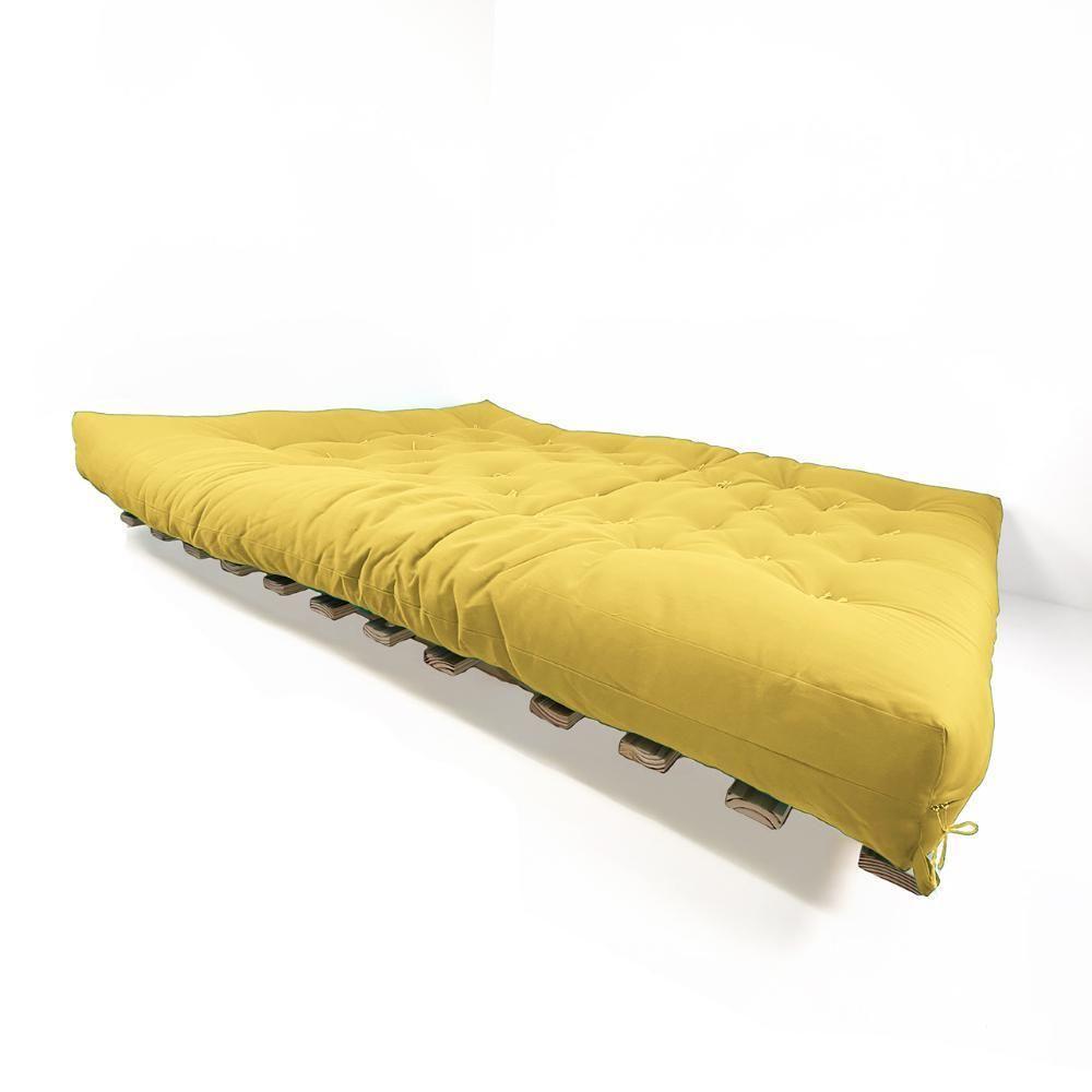 Sofa Cama Futon Oriental King Amarelo Acquablock Madeira Maciça Pinus Natural Sem Pintura - 3