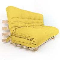 Sofa Cama Futon Oriental King Amarelo Acquablock Madeira Maciça Pinus Natural Sem Pintura - 1