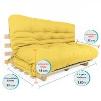 Sofa Cama Futon Oriental King Amarelo Acquablock Madeira Maciça Pinus Natural Sem Pintura - 5