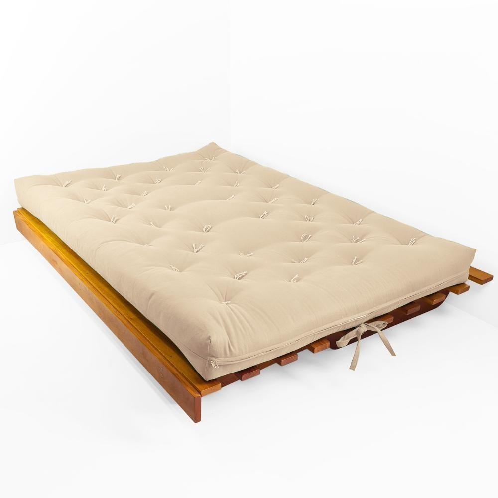 Sofá Cama Futon L Sarja Impermeável Bege Em Madeira Nobre Maciça - 2