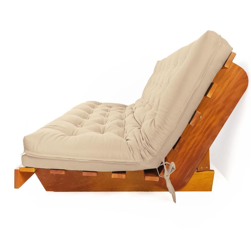 Sofá Cama Futon L Sarja Impermeável Bege Em Madeira Nobre Maciça - 3