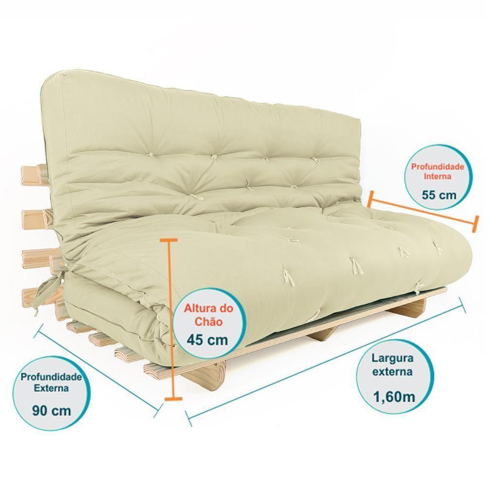 Sofa Cama Futon Oriental King Bege Madeira Maciça Pinus Natural Sem Pintura - 5