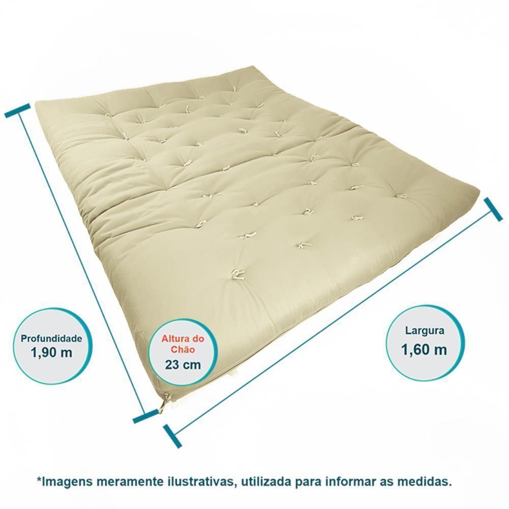 Sofa Cama Futon Oriental King Bege Madeira Maciça Pinus Natural Sem Pintura - 6