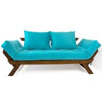 Sofá Japão Futon Azul Turquesa Madeira Maciça Imbuia - 1
