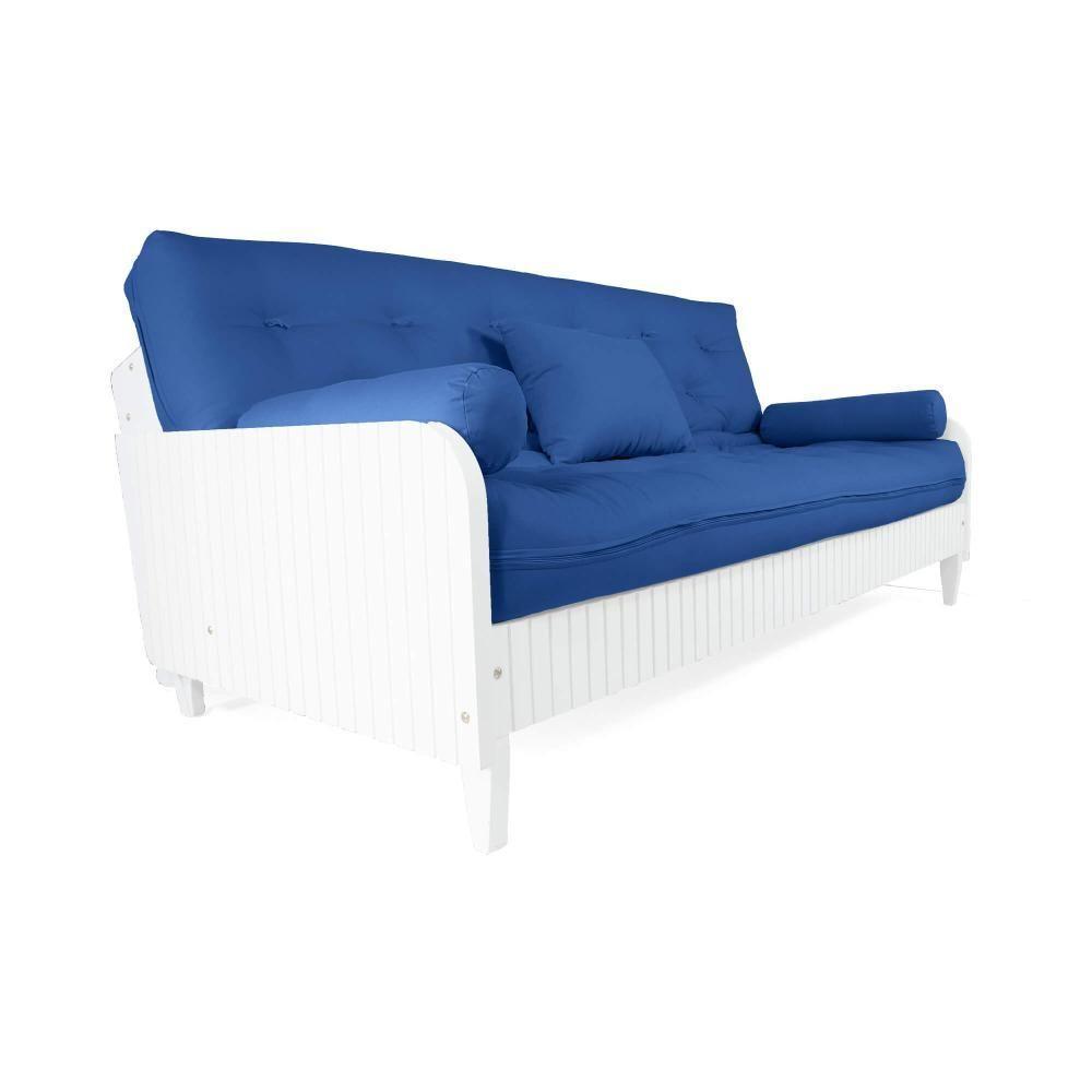 Sofá Cama Paris Ripado Branco Acquablock Azul Royal Nobre - 2
