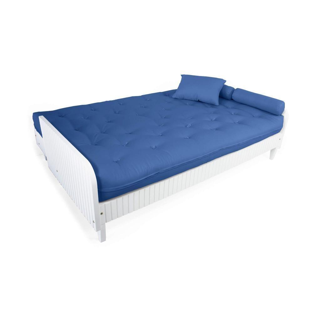 Sofá Cama Paris Ripado Branco Acquablock Azul Royal Nobre - 3