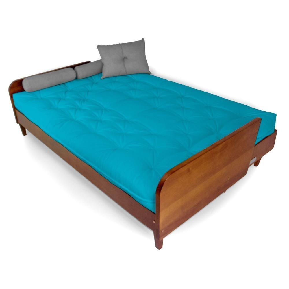 Sofá Cama Paris Sarja Azul Tiffany Madeira Nobre Cor Imbuia - 6