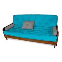 Sofá Cama Paris Sarja Azul Tiffany Madeira Nobre Cor Imbuia - 1