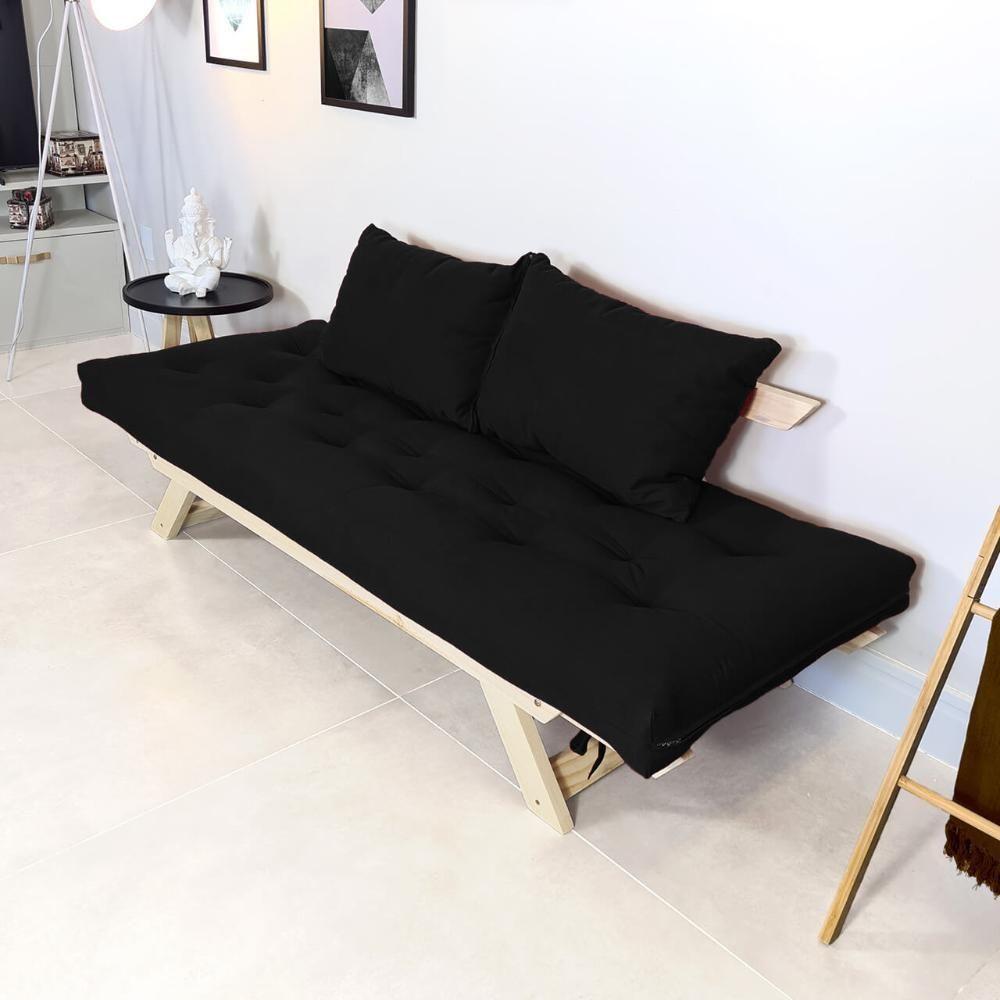 Sofá Japão Futon Acquablock Preto Em Madeira Maciça - 5