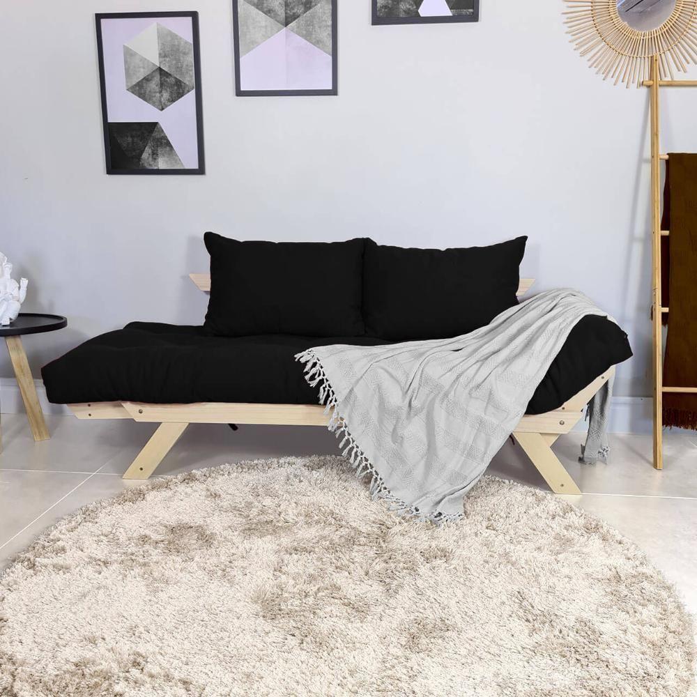 Sofá Japão Futon Acquablock Preto Em Madeira Maciça - 6
