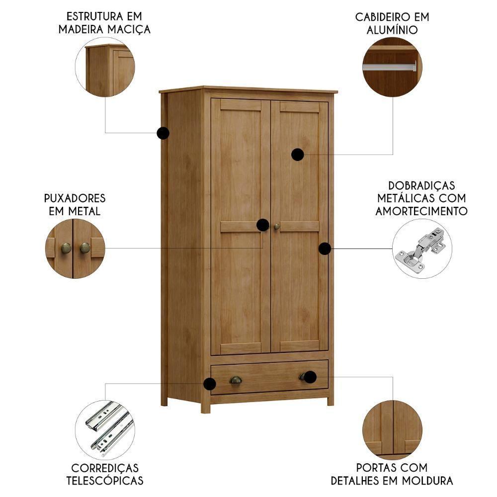 Guarda Roupa Solteiro 91cm 2 Portas 1 Gaveta Lázio Freijó F07 - Mpozenato - 3