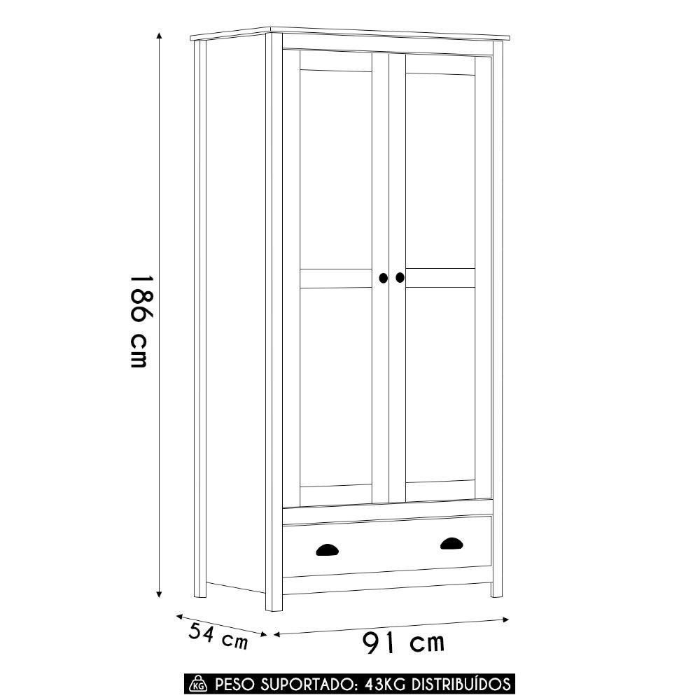 Guarda Roupa Solteiro 91cm 2 Portas 1 Gaveta Lázio Freijó F07 - Mpozenato - 4