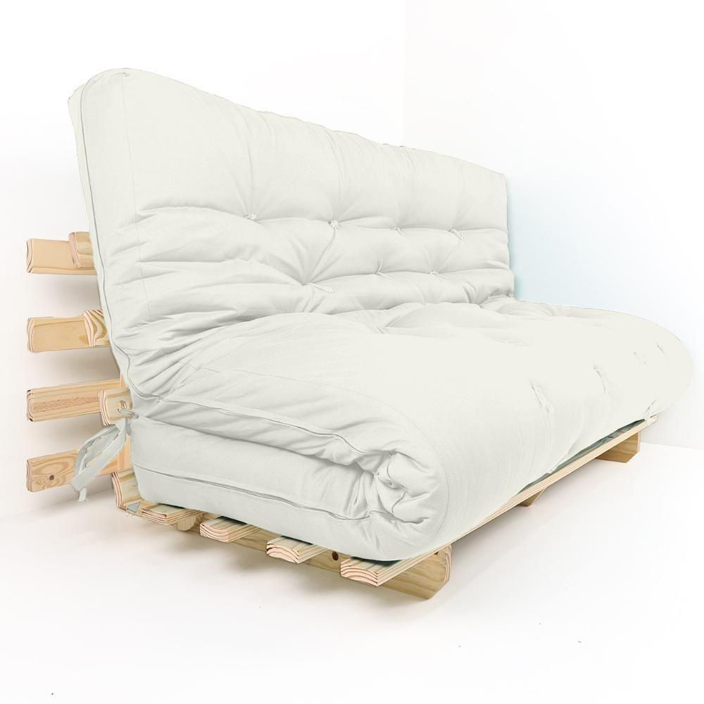 Sofa Cama Futon Oriental King Branco Off Acquablock Madeira Maciça Pinus Natural Sem Pintura - 1