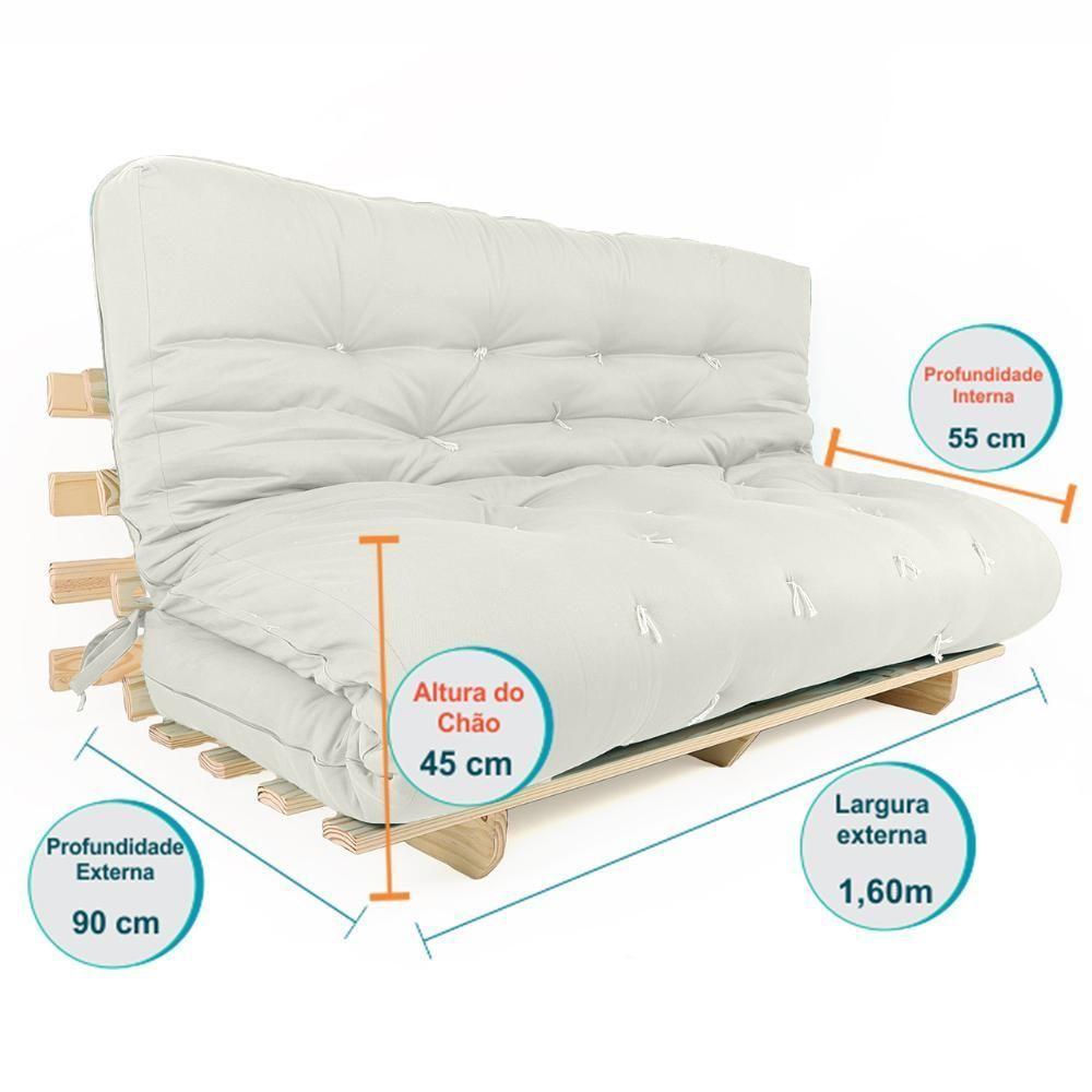 Sofa Cama Futon Oriental King Branco Off Acquablock Madeira Maciça Pinus Natural Sem Pintura - 5
