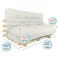 Sofa Cama Futon Oriental King Branco Off Acquablock Madeira Maciça Pinus Natural Sem Pintura - 5