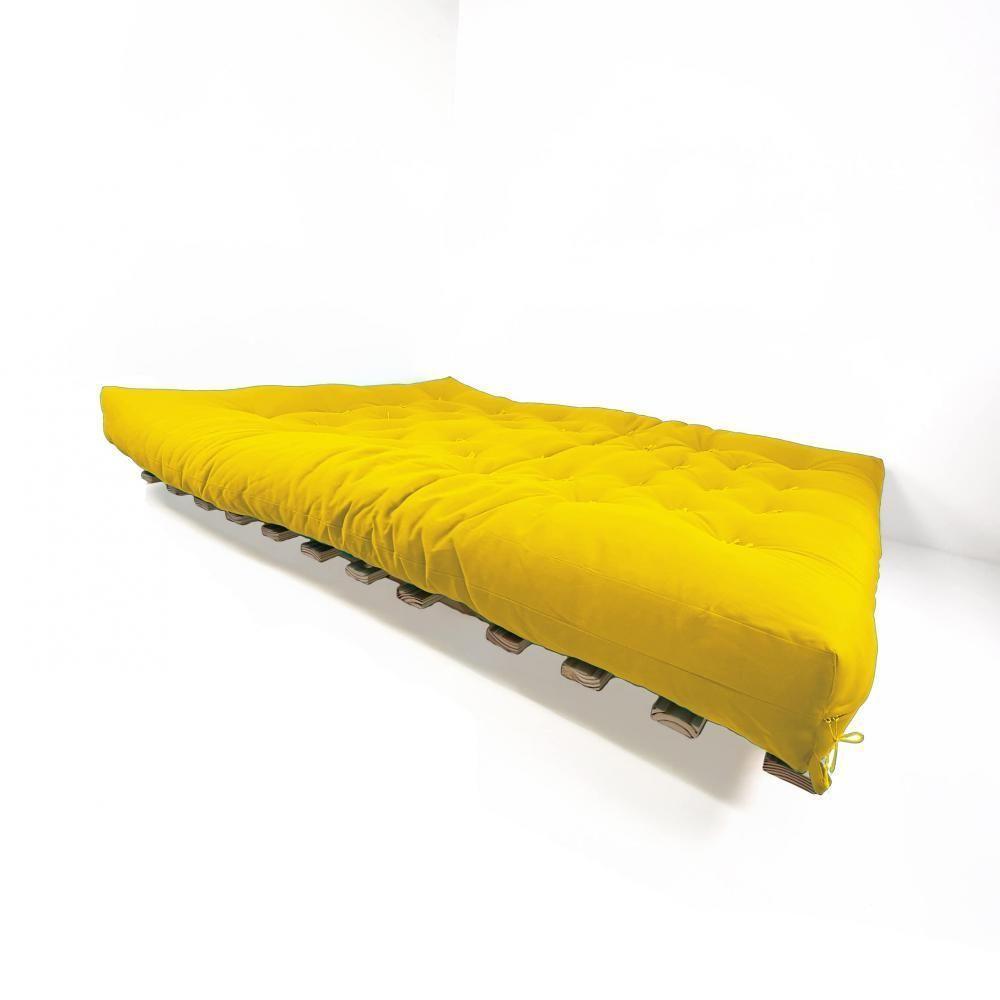 Sofa Cama Futon Oriental King Amarelo Madeira Maciça Pinus Natural Sem Pintura - 3