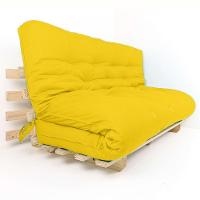 Sofa Cama Futon Oriental King Amarelo Madeira Maciça Pinus Natural Sem Pintura - 1