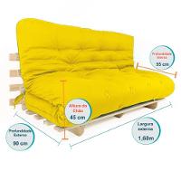 Sofa Cama Futon Oriental King Amarelo Madeira Maciça Pinus Natural Sem Pintura - 2
