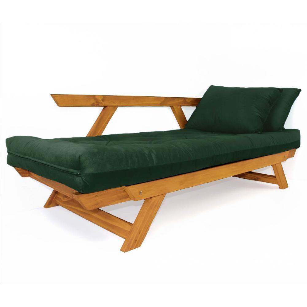 Sofá Japão Futon Sarja Madeira Cor Mel - Verde Militar - 3