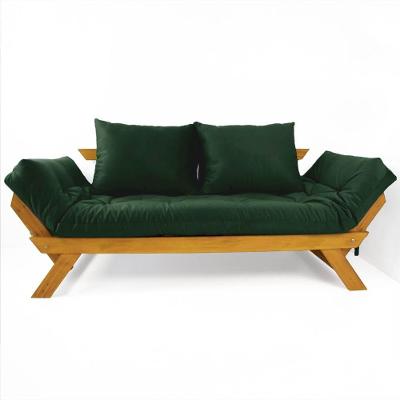 Sofá Japão Futon Sarja Madeira Cor Mel - Verde Militar