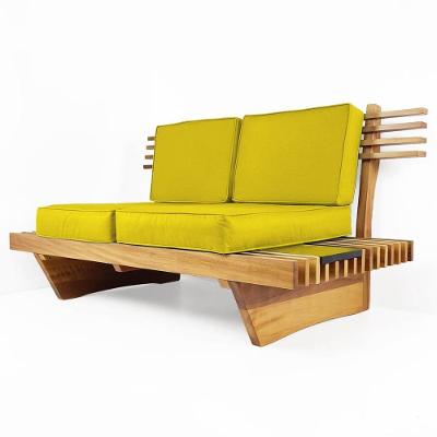 Sofá 2 Lugares Xangai Madeira Nobre Amarelo Sala Moderna