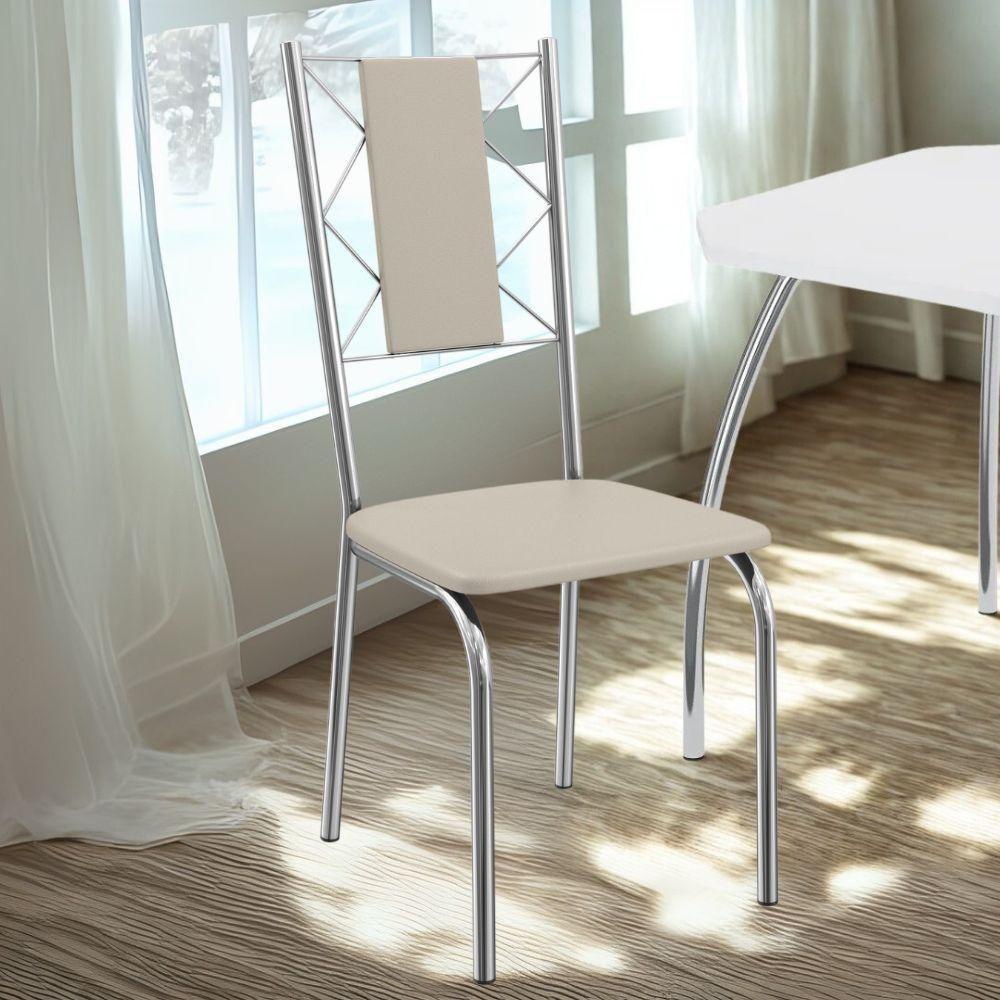 Kit 2 Cadeiras Cromada Sala Jantar 2C076CR Corino Kappesberg Nude - 2