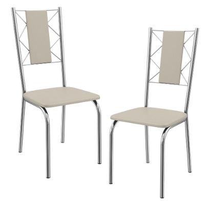 Kit 2 Cadeiras Cromada Sala Jantar 2C076CR Corino Kappesberg Nude