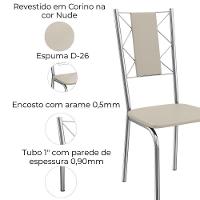 Kit 2 Cadeiras Cromada Sala Jantar 2C076CR Corino Kappesberg Nude