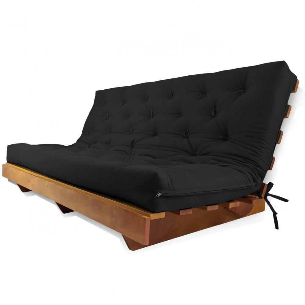Sofá Cama Futon L Sarja Preto Em Madeira Nobre Maciça - 1