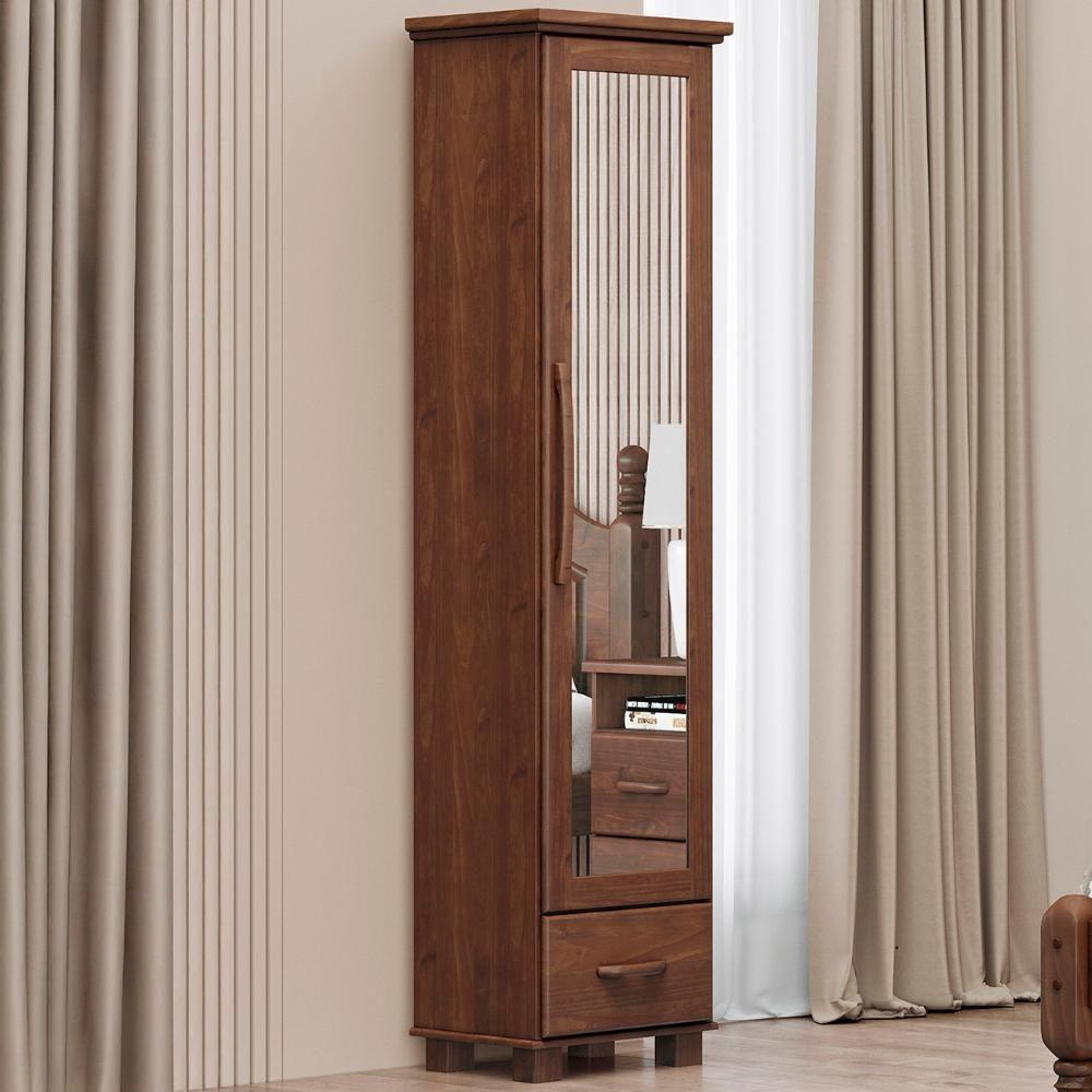 Sapateira De Madeira 47cm 1 Porta Com Espelho Eduarda Café F07 - Mpozenato - 1