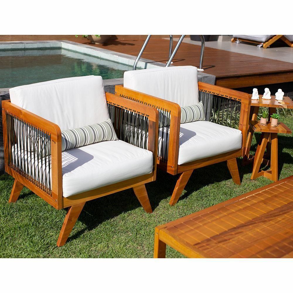 Sofá De Madeira 2 Lugares Corda Naval + 2 Poltronas Caribe + Mesa Cooler E Lareira - 6