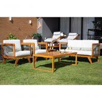 Sofá De Madeira 2 Lugares Corda Naval + 2 Poltronas Caribe + Mesa Cooler E Lareira