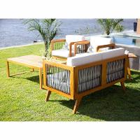 Sofá De Madeira 2 Lugares Corda Naval + 2 Poltronas Caribe + Mesa Cooler E Lareira - 5